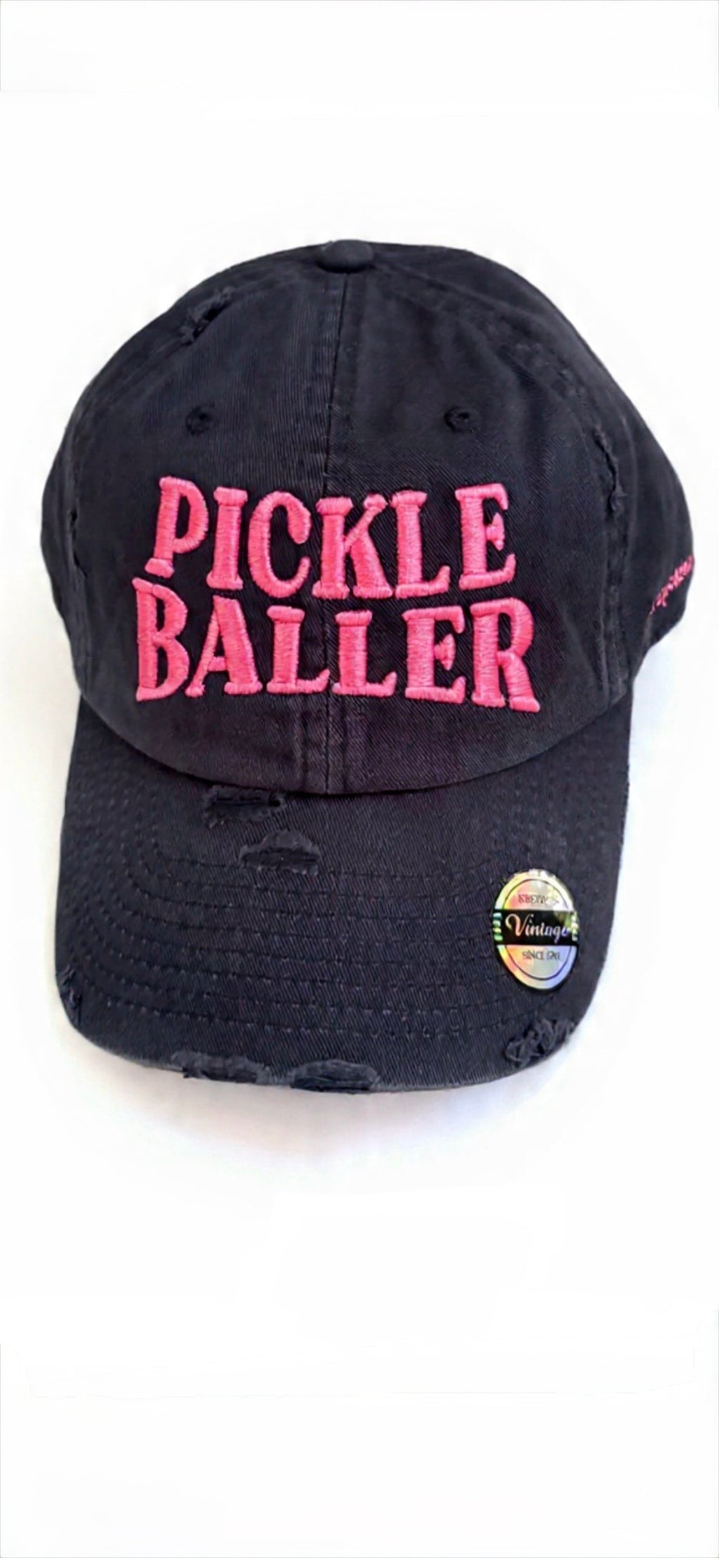 Distressed Pickle Baller Pickleball Baseball Cap