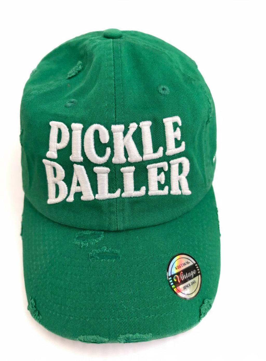 Distressed Pickle Baller Pickleball Baseball Cap