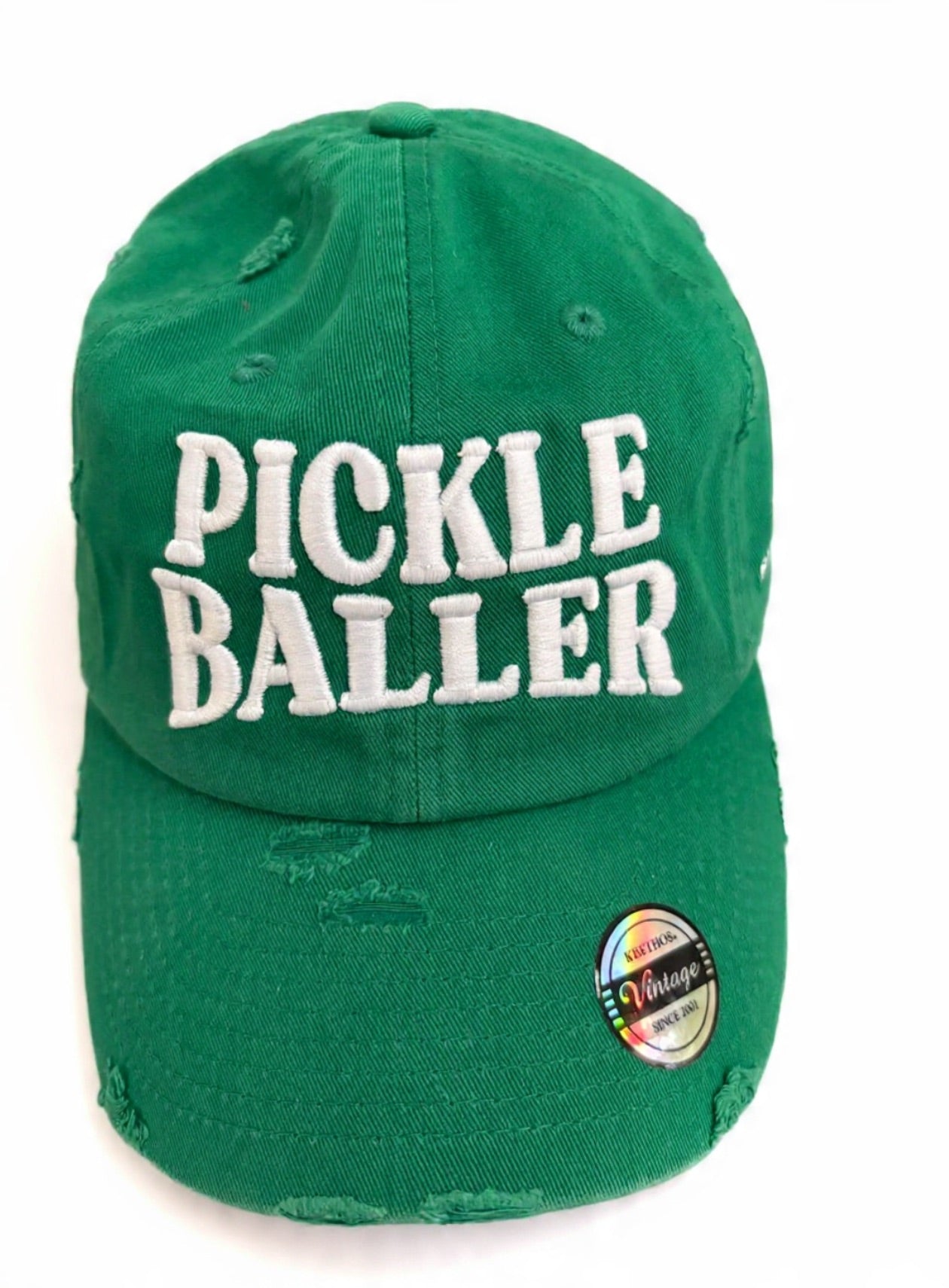 Distressed Pickle Baller Pickleball Baseball Cap